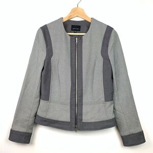 Judith & Charles Blazer Striped Two Way Zip Gray Sz 12 Classic Elegant Old Money